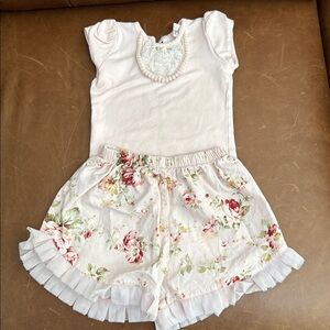 Dollcake Floral Ruffle Shorts in Cream and Red